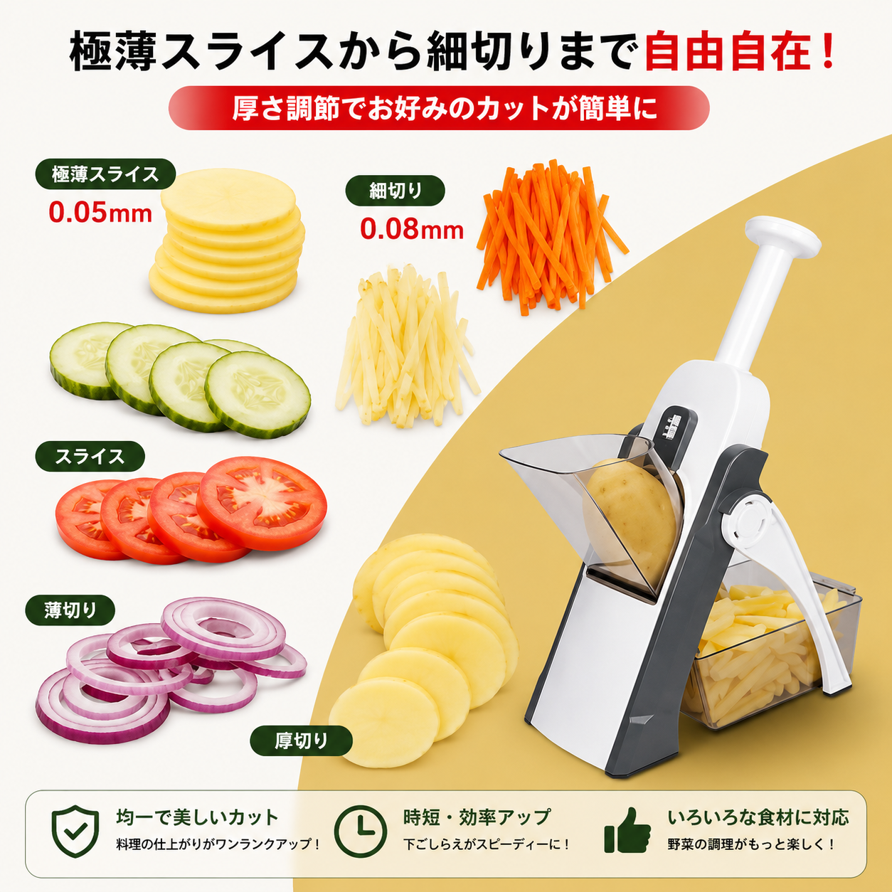 5in1 多機能野菜スライサー｜厚さ調節対応・安全＆ラクラク調理